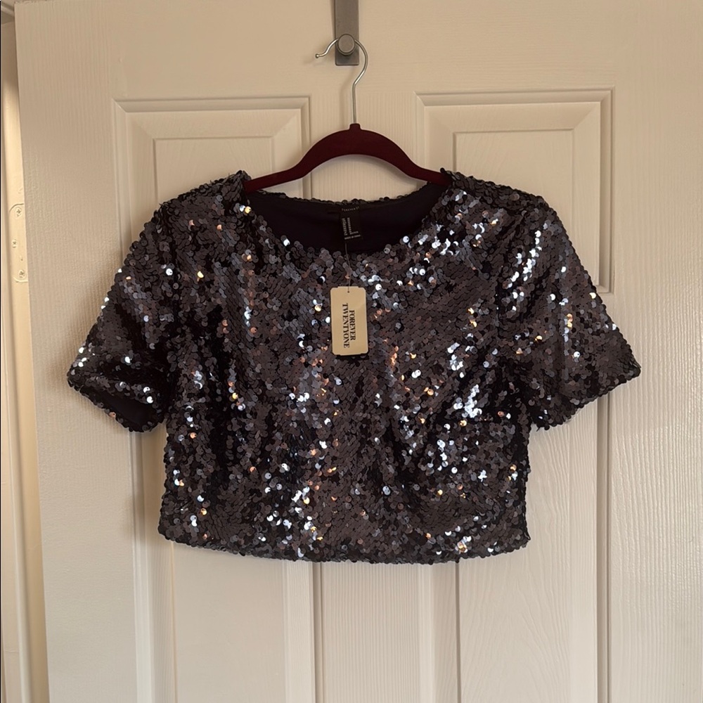 Sequin Dark Blue Crop Top